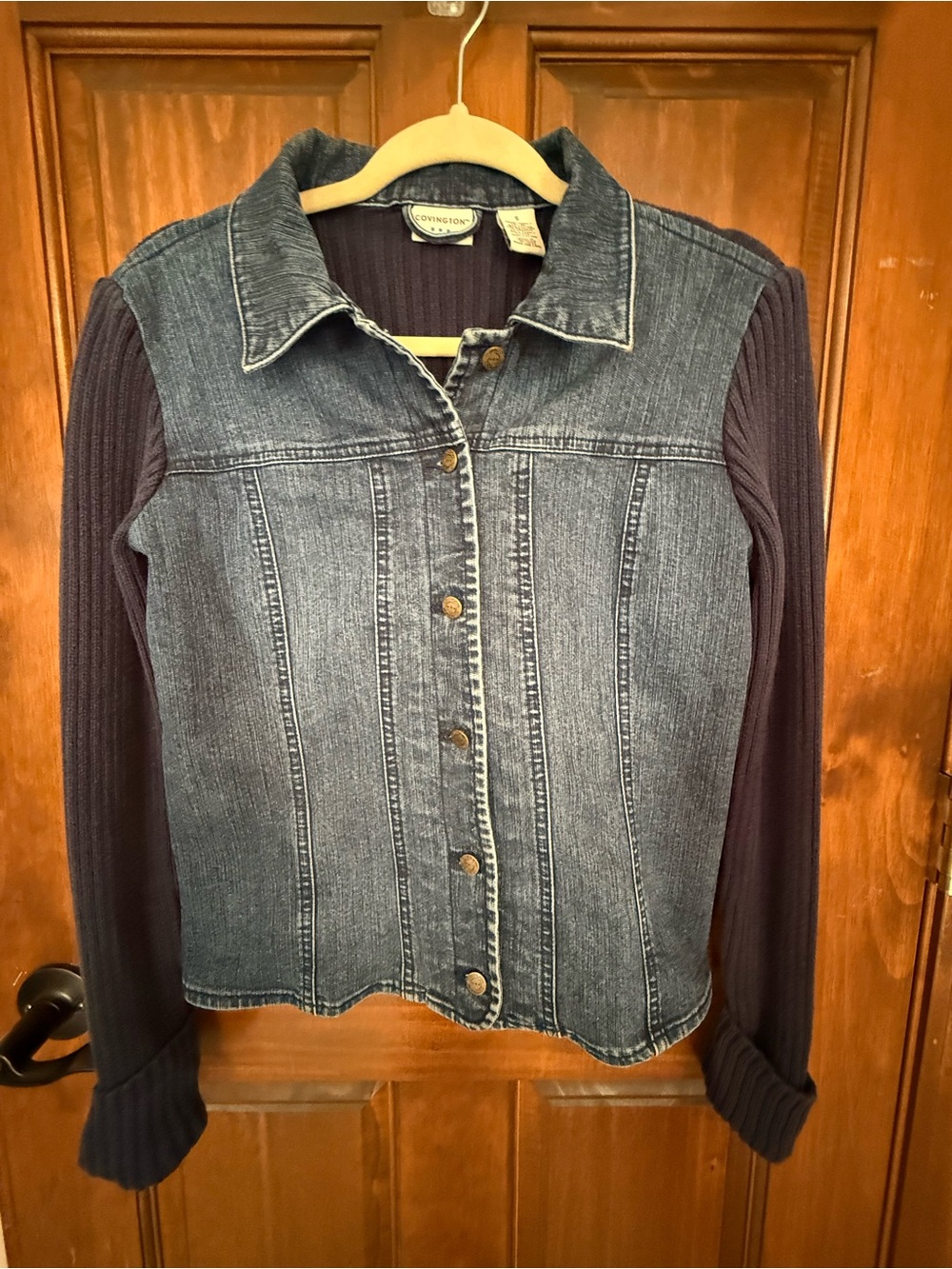 Covington Navy Ribbed Knit-Back Jacket
